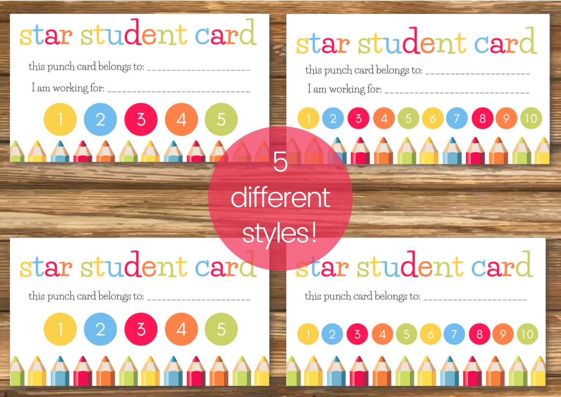 Star Student Punch Card Student Punch Cards Digital Etsy