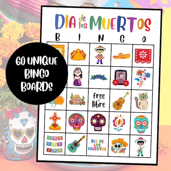 Dia De Los Muertos Bingo | Day of the Dead Bingo | Printable Bingo Game | Set of 60 Cards | Sugar Skull Bingo | Dia De Los Muertos Game