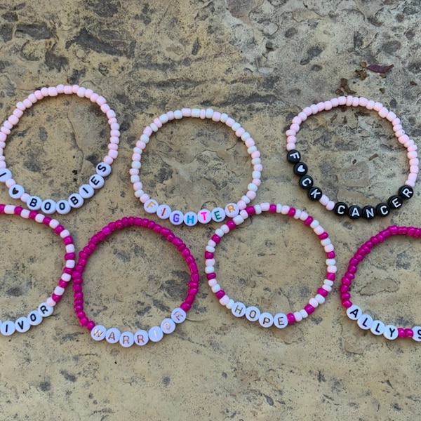 Personalized Beaded Cancer Bracelet | Cancer Survivor | Breast Cancer Awareness | Cancer Sucks | Inspirational Bracelet | F*ck Cancer