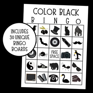 Black Bingo | Color Black Bingo | Colors Bingo | Learning Colors Game | Back to School Bingo | Instant Download | Pack of 30