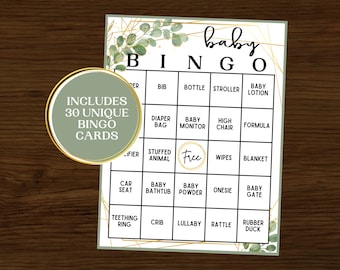 Baby Shower Bingo | Baby Shower Games | Instant Download | Printable Baby Shower Bingo | Set of 30 | Greenery Baby Bingo | Baby Bingo Games