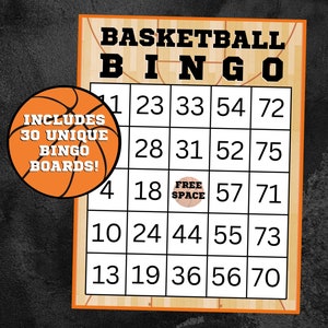 Bingo de basket-ball | Soirée de basket-ball | Fête d'anniversaire de basket-ball | Bingo sportif | Téléchargement instantané | Lot de 30 cartes