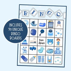 Baby Boy Bingo | Baby Bingo | Baby Shower Bingo | Instant Download | Baby Shower Game | Printable Baby Shower Bingo | 90 Cards
