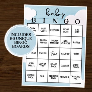 Baby Shower Bingo | Baby Shower Games | Instant Download | Printable Baby Shower Bingo | Set of 60 | Baby Boy Bingo | Baby Bingo Games