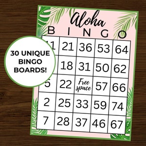 Aloha Bingo / Luau Bingo / Luau Party Games / Cumpleaños Luau / Cumpleaños Hawaiano / Bingo Hawaiano / Descarga Instantánea / Paquete de 30 Tarjetas