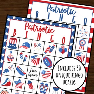 Patriotic Bingo | 4th of July Bingo | Independence Day Bingo | Instant Download | Set of 30 Cards | America Bingo | 4th of July Game