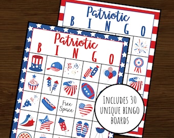 Patriotic Bingo | 4th of July Bingo | Independence Day Bingo | Instant Download | Set of 30 Cards | America Bingo | 4th of July Game