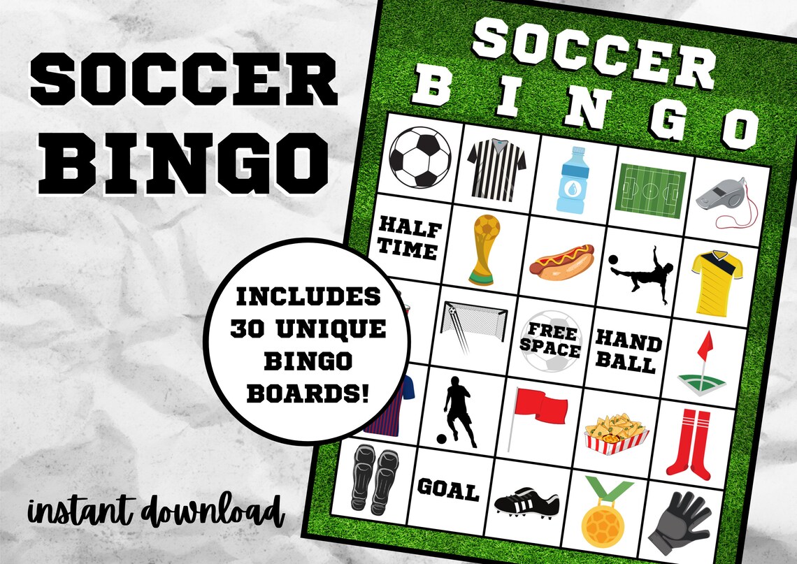 Soccer Bingo 30 Cards Instant Download Soccer Party Etsy