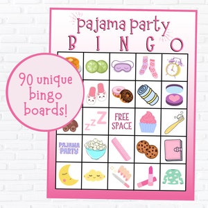 Pajama Party Bingo | Sleepover Bingo | Slumber Party Bingo | Birthday Bingo | Instant Download | Set of 90 Cards | Kids Bingo
