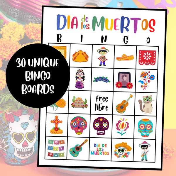 Dia De Los Muertos Bingo | Day of the Dead Bingo | Printable Bingo Game | Set of 30 Cards | Sugar Skull Bingo | Dia De Los Muertos Game
