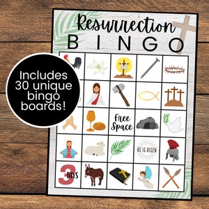 Bingo da Ressurreição | Bingo Bíblico de Páscoa | Bingo de Domingo de Páscoa | Bingo da crucificação | Bingo da Semana Santa | Bingo do Domingo de Ramos | Download instantâneo