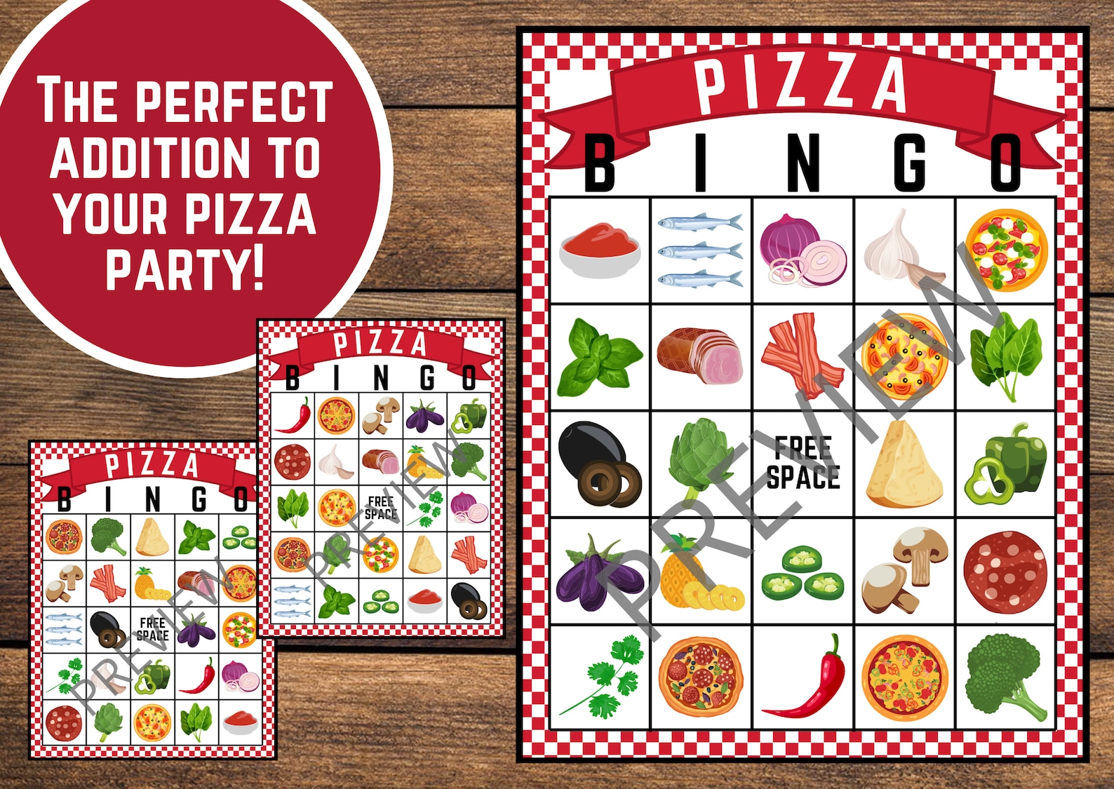 Pizza Bingo Pizza Party Bingo Pizza Night Bingo Pizza Etsy