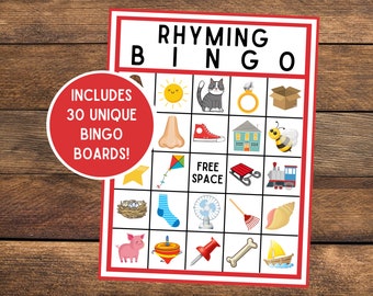 Rijmende bingo | Rijmpjes Bingo | Rijmbingo | Rijmende printables | Rijmend spel | Direct downloaden | Set van 30 kaarten