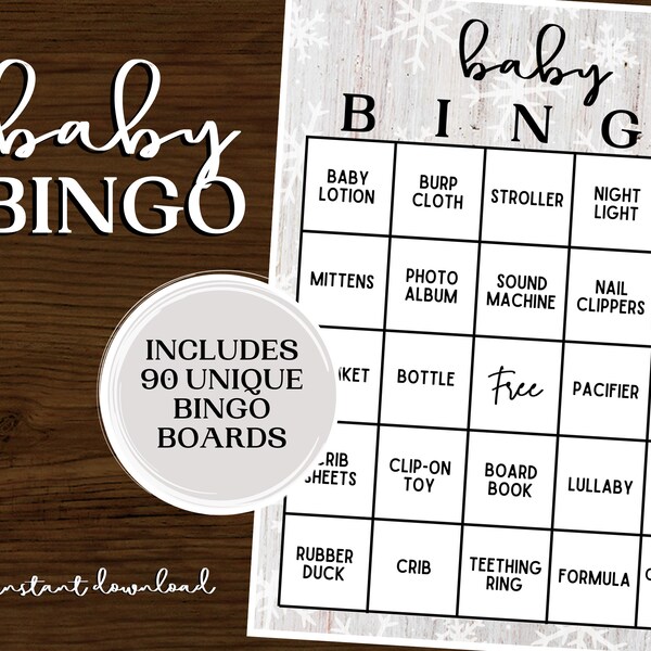 Winter Baby Shower Bingo | Baby Shower Bingo | Baby Shower Games | Printable Baby Shower Bingo | Set of 90 | Snow Baby Bingo | Winter Games