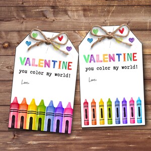 Crayons Valentine Printable | Valentine Crayon Tags | Colorful Valentines Day | Kids Classroom Valentines Labels | Valentine Printables