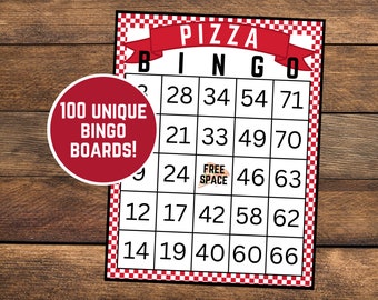 Pizza Bingo / Pizza Party Bingo / Pizza Night Bingo / Juego de pizza / Regalo para amantes de la pizza / Descarga instantánea / Paquete de 100 / Juego de fiesta de pizza