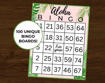 Aloha Bingo | Luau Bingo | Luau Partyspel | Luau Födelsedag | Hawaiiansk Födelsedag | Hawaiiansk Bingo | Direkt Nedladdning | Paket med 100 Kort
