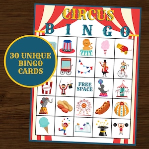 Circusbingo | Circusfeest | Circusverjaardag | Circus Carnaval Bingo | Circus afdrukbare bingo | Direct downloaden | Set van 30 kaarten