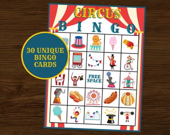 Circus Bingo | Circus Party | Circus Birthday | Circus Carnival Bingo | Circus Printable Bingo | Instant Download | Set of 30 Cards