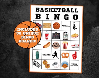 Basketball Bingo Game | Party Birthday, 30 Unique Cards (Digital Download)