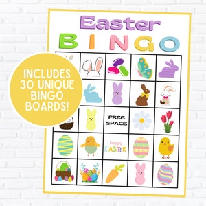 Bingo de Pâques | Téléchargement instantané | Paquet de 30 | Bingo du printemps | Jeu de Pâques | Jeu Fête De Pâques | Bingo avec le lapin de Pâques | Pâques imprimable