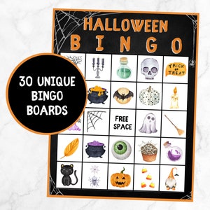 Halloween Bingo | 30 Unique Boards | Halloween Games | Digital Download | Holiday Bingo | Bingo Cards | October Bingo