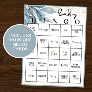 Baby Shower Bingo | Baby Shower Games | Instant Download | Printable Baby Shower Bingo | Set of 90 | Blue Baby Bingo | Baby Bingo Games