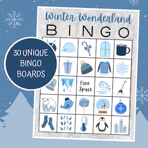 Bingo de Invierno / Bingo del País de las Maravillas de Invierno / Imprimibles de Invierno / Juegos de Invierno / Descarga Digital / Bingo de Navidad