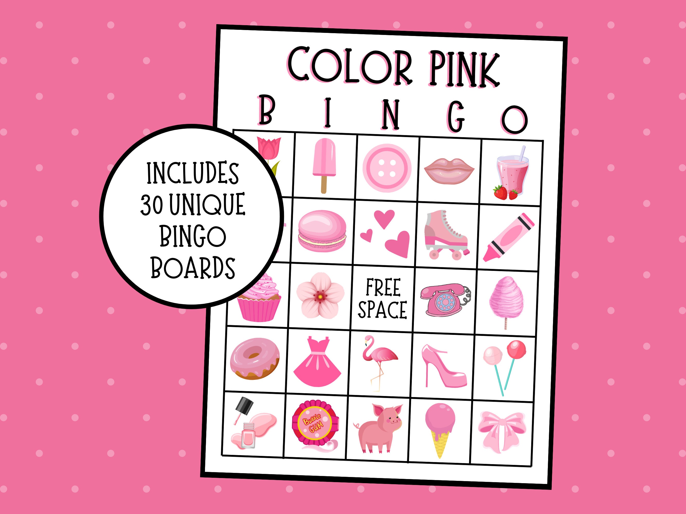 Pink Bingo Layout Color Pink Bingo Game | Fun Learning, Pack of 30 (instant Download) - Etsy