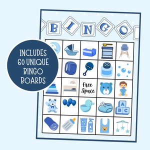 Baby Boy Bingo | Baby Bingo | Baby Shower Bingo | Instant Download | Baby Shower Game | Printable Baby Shower Bingo | 60 Cards