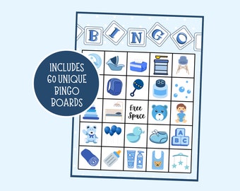 Baby Boy Bingo | Baby Bingo | Baby Shower Bingo | Instant Download | Baby Shower Game | Printable Baby Shower Bingo | 60 Cards