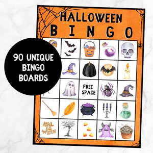 Bingo de Halloween / Juegos de Halloween / Descarga instantánea / Bingo de octubre / Conjunto de 90 cartas de bingo / Bingo de truco o trato / Cartas de bingo