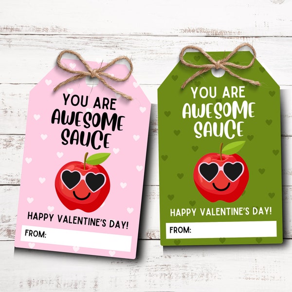 Applesauce Valentine Printable | Classroom Valentine | Valentine Printables | Kids Classroom Valentine's Label | Awesome Sauce Valentine