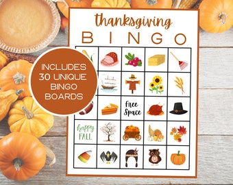 Thanksgiving Bingo | 30 Unique Boards | Thanksgiving Games | Digital Download | Fall Bingo | Fall Games | Autumn Bingo | November Bingo