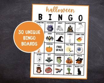 Halloween Bingo | 30 Unique Boards | Halloween Games | Digital Download | Holiday Bingo | Bingo Cards | October Bingo