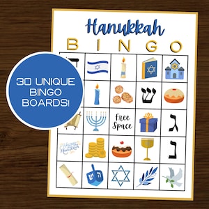 Bingo de Hanoucca | Fête de Hanoukka | Jeux de Hanoucca | Jeu de 30 cartes | Bingo numérique | Bingo de Noël | Bingo d'hiver