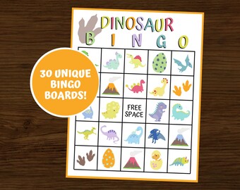 Dinosaurier-Bingo | Dinosaurier-Geburtstagsparty | Dinosaurier-Spiel | Sofortiger Download | Set mit 30 Karten | Dino-Party | Dino-Bingo | Dino-Spiel