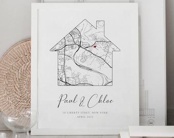 Cadeau de maison neuve, impression de maison personnalisée, cadeau de pendaison de crémaillère, première maison, impression de carte de nouvelle maison, cadeau de déménagement, cadeau de Noël, affiche personnalisée