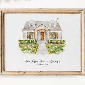 Kerstcadeau grootouder, gepersonaliseerd portret aquarel huis, grootmoeder thuis print, schets huis kleinkinderen cadeau voor oppas oppas