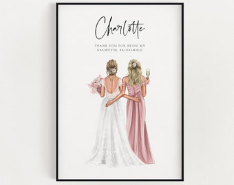 Impresión personalizada de dama de honor, regalo de dama de honor, recuerdo de boda, agradecimiento dama de honor, regalo de dama de honor, impresión de boda, CP