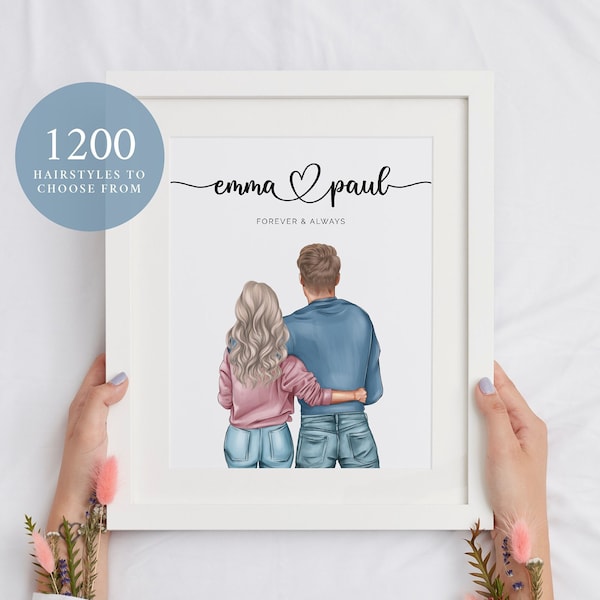 Personalised Couple Print, Couples Gift, Gift for Her, Boyfriend Girlfriend Print, Anniversary Gift, Valentines Day Gift, Christmas Gift