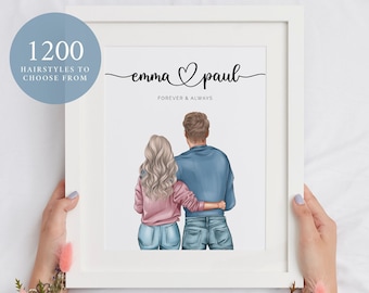 Gepersonaliseerde paar print, paren cadeau, cadeau voor haar, vriend vriendin print, verjaardagscadeau, Valentijnsdag cadeau, kerstcadeau