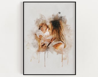 Custom Family Portrait, Personalised Painting From Photo, Custom Family Print, Mother&#39;s Day Gift, Father&#39;s Day Gift, Photo Art
