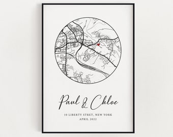 Cadeau de pendaison de crémaillère, Cadeau pour une nouvelle maison, Impression de maison personnalisée, Première maison, Impression de carte de nouvelle maison, Cadeau de déménagement, Cadeau de Noël, Poster personnalisé