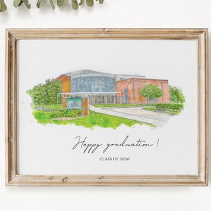 Afstudeerprint school, cadeaus kinderen voor leraar, aangepast schilderij, universiteitstekening, campusschilderij, gepersonaliseerd cadeau, uniek cadeau 1e school