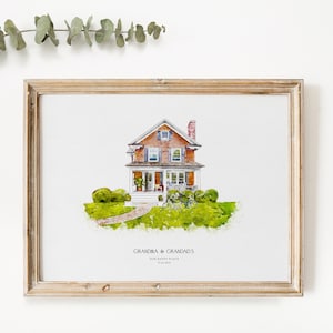 Custom Grandparents Home Portrait, Watercolour Xmas Gift Print, Grandpa and Grandfather House Sketch, Grandkids and Children Gift for Parent