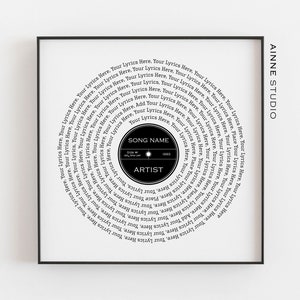 Personalised Vinyl Lyrics Poster, Vinyl Record Print, Anniversary Gift, Typography Print, Music Art, Wedding Gift, Song Lyrics Poster