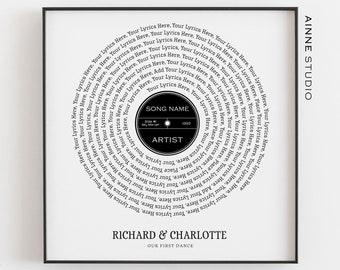 Song Lyrics Print, Favourite Song Print, Anniversary Gift, First Dance Lyrics, Wedding Gift for Wife Husband, Our Song, Gifts Him Her, CP