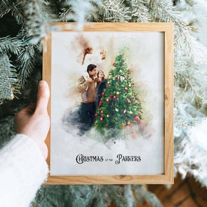 Custom Christmas Portrait, Watercolor Painting from Photo, Christmas Gift for Mom Him Her, Christmas Decor, Personalized Gift, Holiday Decor