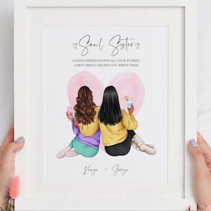 Gepersonaliseerde beste vriend-afdruk, vriendenportret cadeau, afbeelding aangepaste zusters, foto verjaardag meisje, aangepaste quote kunst BFF, muurdecoratie Homie
